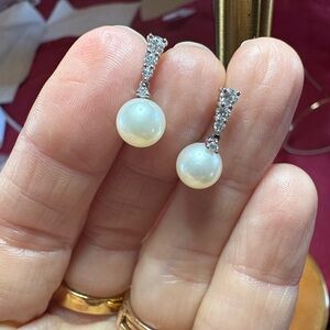 Elegant Pearl and diamond Drop Earrings